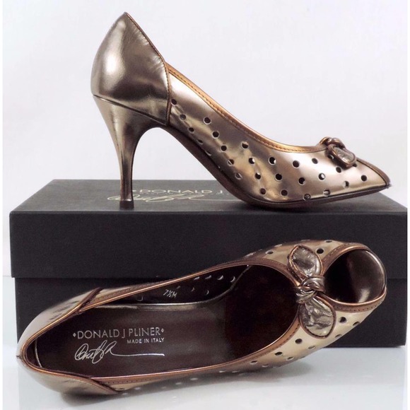 Donald J Pliner Zazas Designer Open Toe Dress Pumps Beige / Bronze / Pewter 7.5 - Picture 8 of 10